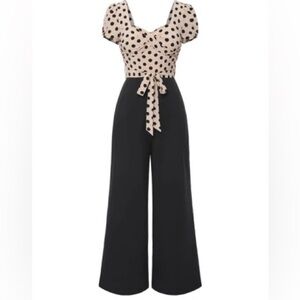 Retro stage Beige polka dots jumpsuit size M